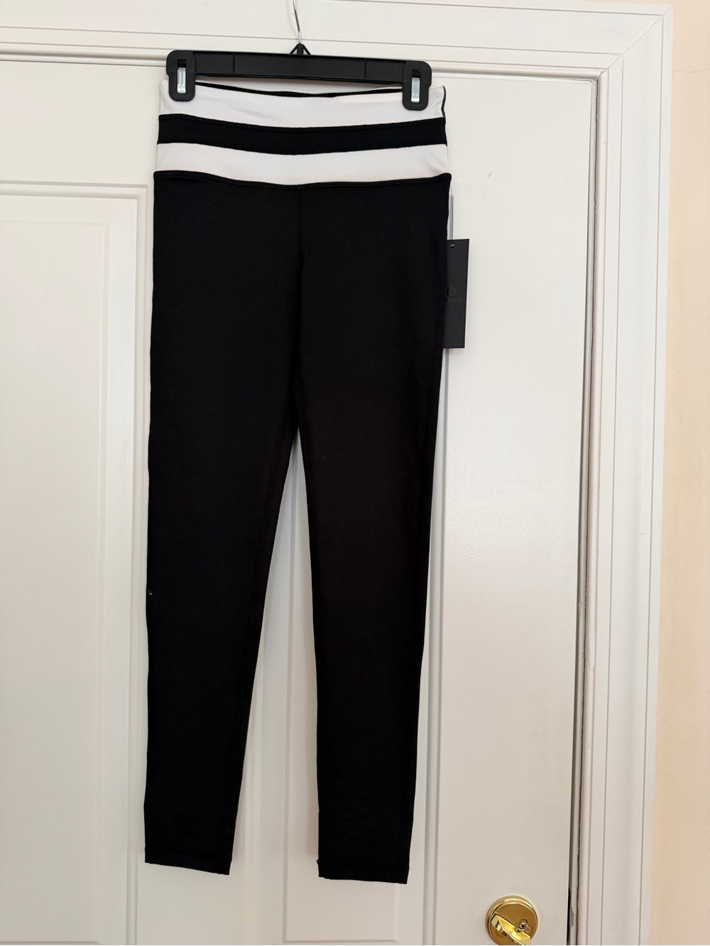 Mono B Black Leggings with White Striped Waistband